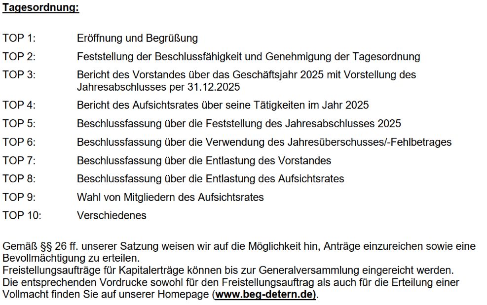 Ankündigung GV 2026
